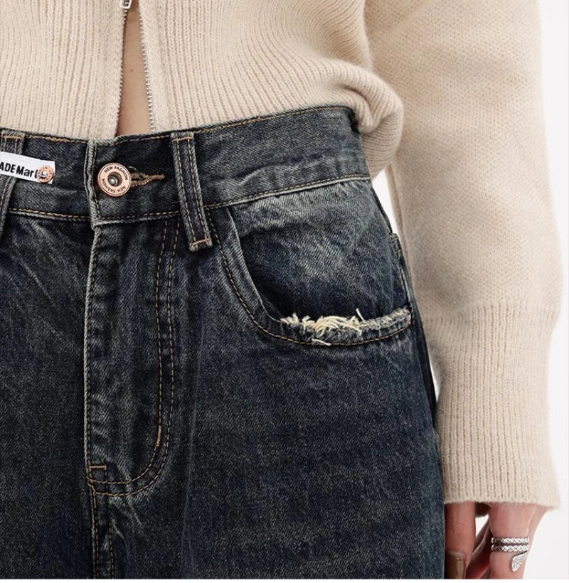 Pantalones vaqueros holgados Harajuku Y2K para mujer, ropa de calle retro, pantalones de cintura alta, pantalones vaqueros holgados de pierna ancha para mujer