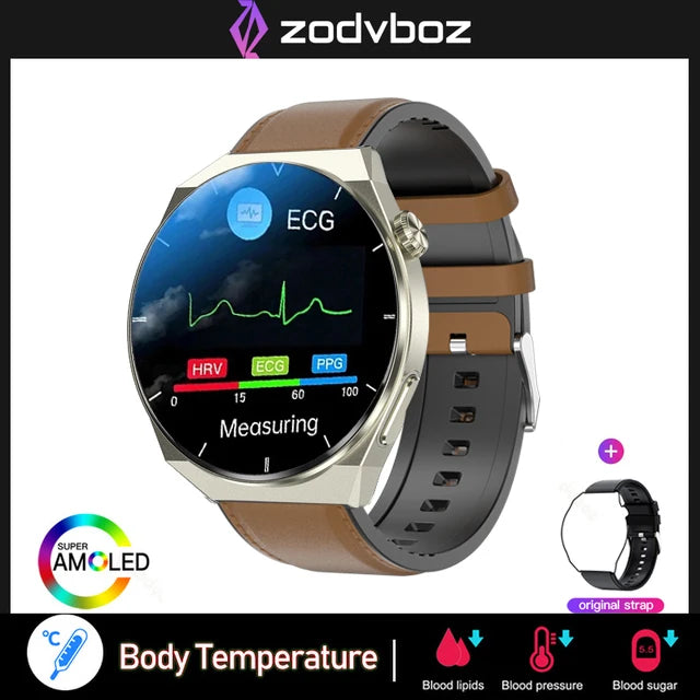 Reloj inteligente con tratamiento láser para hombres, dispositivo con ECG, PPG, frecuencia cardíaca, azúcar en sangre, monitor de salud, para Android e iOS, 2024