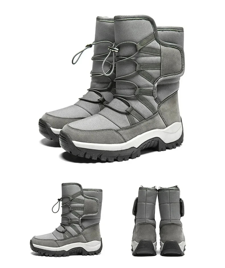 Nuevas botas de nieve cálidas de felpa para hombre, botas altas de invierno para hombre, botas de moto impermeables de invierno, botas de senderismo antideslizantes para exteriores para hombre.