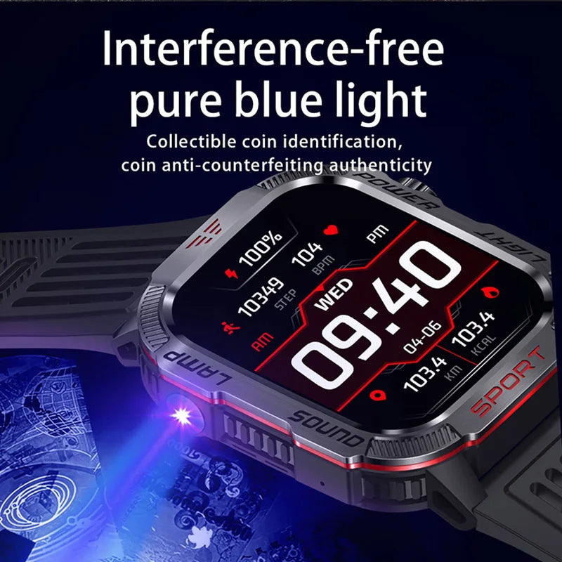 Nuevo reloj inteligente militar con GPS para Huawei y Xiaomi, linterna, brújula, resistente al agua, rastreador deportivo para exteriores, Bluetooth y llamadas.
