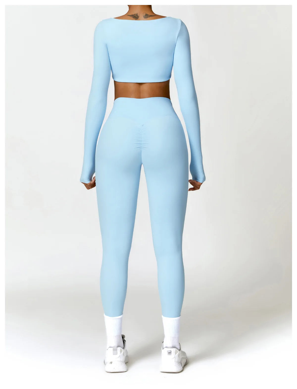 Conjunto de chándal de yoga para mujer, 2 piezas, ropa deportiva para entrenamiento, ropa deportiva, leggings de gimnasio, sujetador de fitness, top corto, trajes deportivos de manga larga