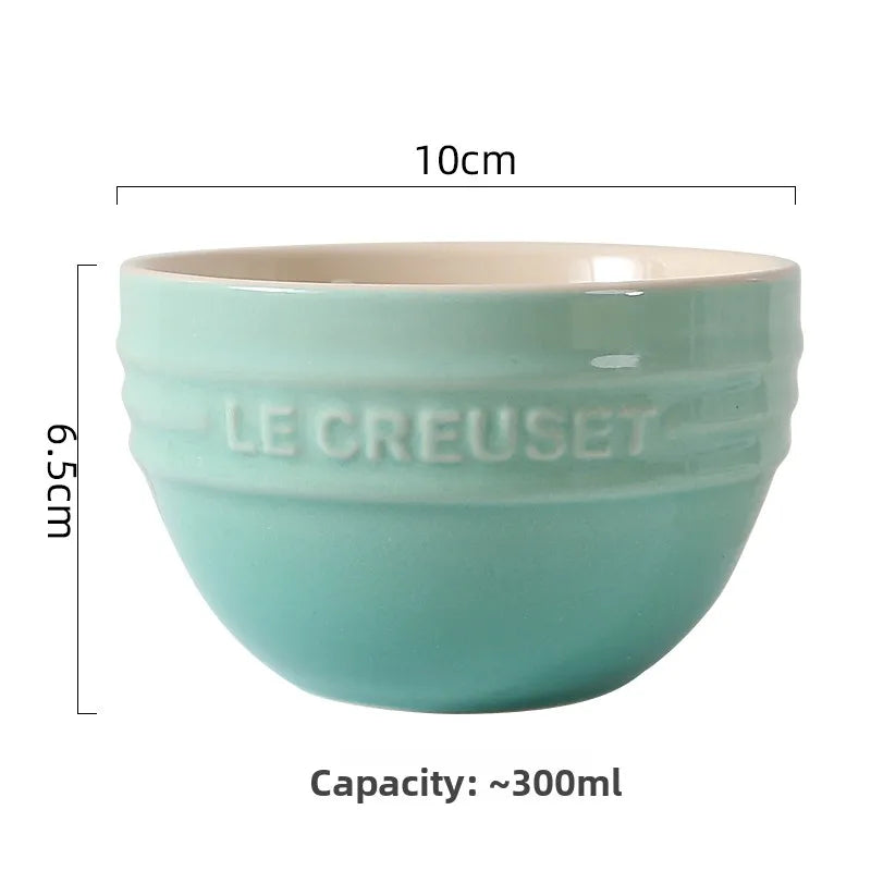 Cuenco de porcelana esmaltada de colores fríos Le Creuset, cuenco de arroz, cuenco para sopa con cara de arcoíris, cuenco francés con diseño de mono redondo para uso doméstico