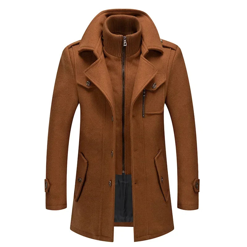 Thickening Warm Wool Coat High Quality Design Wool Coats Men's Wool Blend Winter Double Collar Wool Blend Men Solid Color
