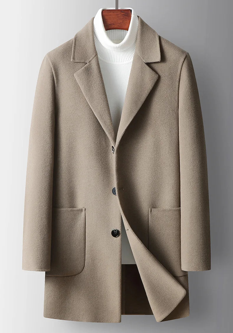 Brand Top Quality Double-Sided Woolen Men's Coat Autumn Winter Business Casual 71.8% Wool Male Medium Long Hommnre Coat