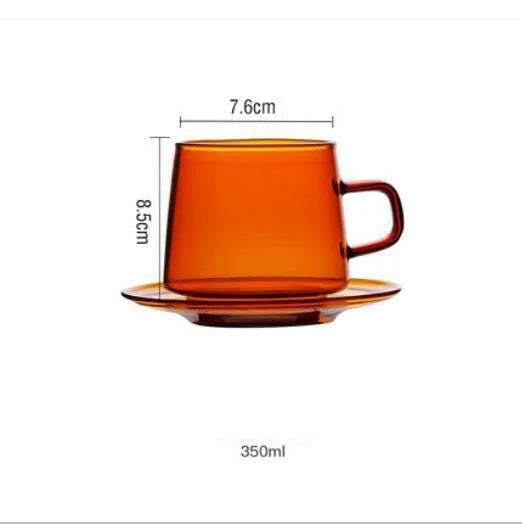 Taza de vidrio coloreada de 350 ml, resistente al calor, color ámbar, azul y verde, apilable, para café, té, 1 unidad