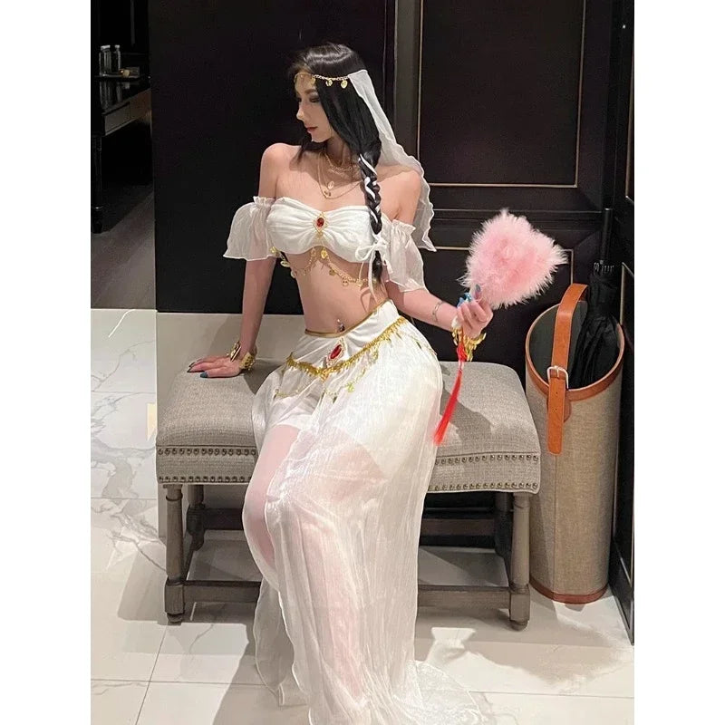 Role Playing Sexy Western Region Dancer Peacock Princess Greek Goddess Costume Hot Egyptian Indian Dancer Exotic Costume Stage