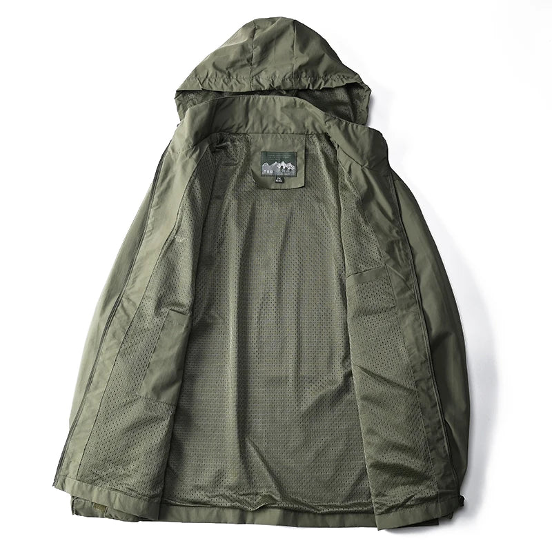 Chaqueta táctica cortavientos para hombre, impermeable, con capucha, para exteriores, deportiva, militar, talla europea, S-5XL, para escalada de campo, ropa fina