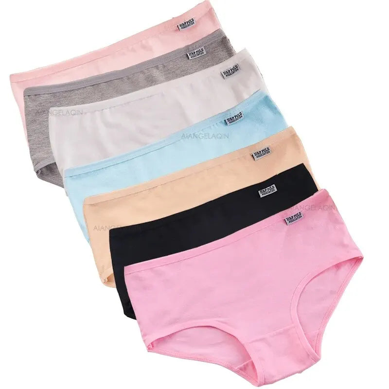 7 bragas de algodón para mujer, ropa interior sexy de talla grande, lencería suave y transpirable, ropa interior femenina de color liso.