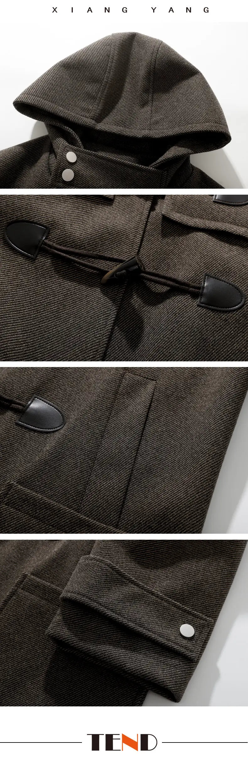 Autumn Men Thick Hooded Trench Coat Men Korean Wool Blends Overcoat Men Casual Horn Button Woollen Coat Black Warm Loose Coat