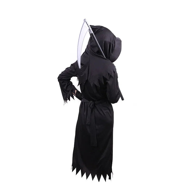 Child Horror Red Eye Grim Reaper Costume Scythe Devil Darkseid Ghost Cosplay Suit Halloween Hooded Party Dress Gloves