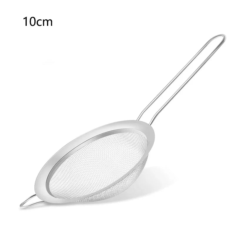 Filtro de malla de acero inoxidable con cuchara ranurada, esencial para la cocina, paquete de 3, colador de alimentos finos con mango largo para cocinar