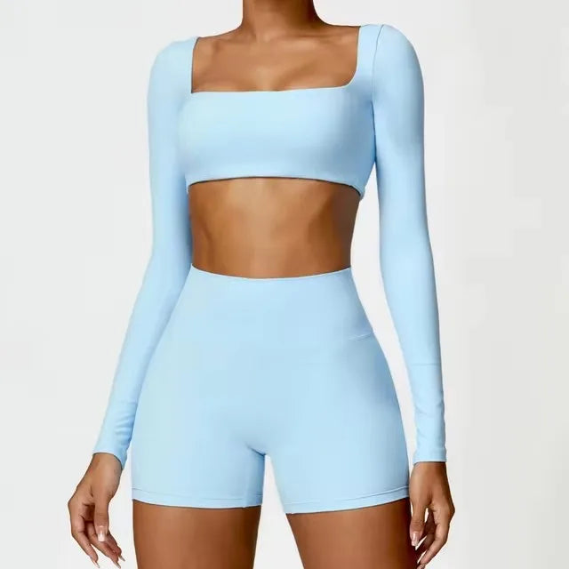 Conjunto deportivo de 2 piezas para mujer, de secado rápido, para gimnasio, chándal para correr, entrenamiento, camiseta deportiva de manga larga, ropa de yoga