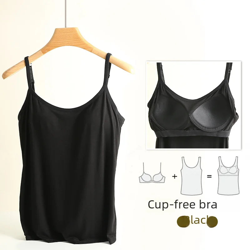Chaleco de modal para mujer con almohadilla para el pecho, correa de ajuste fino, sujetador de una pieza, camiseta base, transpirable, cómoda, espalda, belleza, almohadilla de algodón