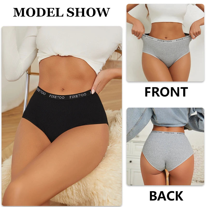 Conjunto de 4 bragas de algodón acanaladas a rayas para mujer, tallas grandes, cintura alta, transpirables, lencería lisa, pantalones cortos S-XXL