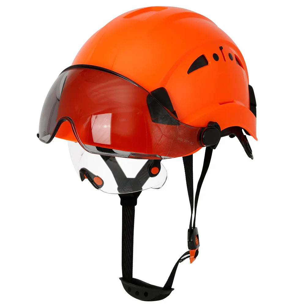Casco de seguridad con patrón de fibra de carbono y gafas de doble visera para ingenieros, casco de seguridad CE ANSI ABS, gorra de trabajo industrial, rescate