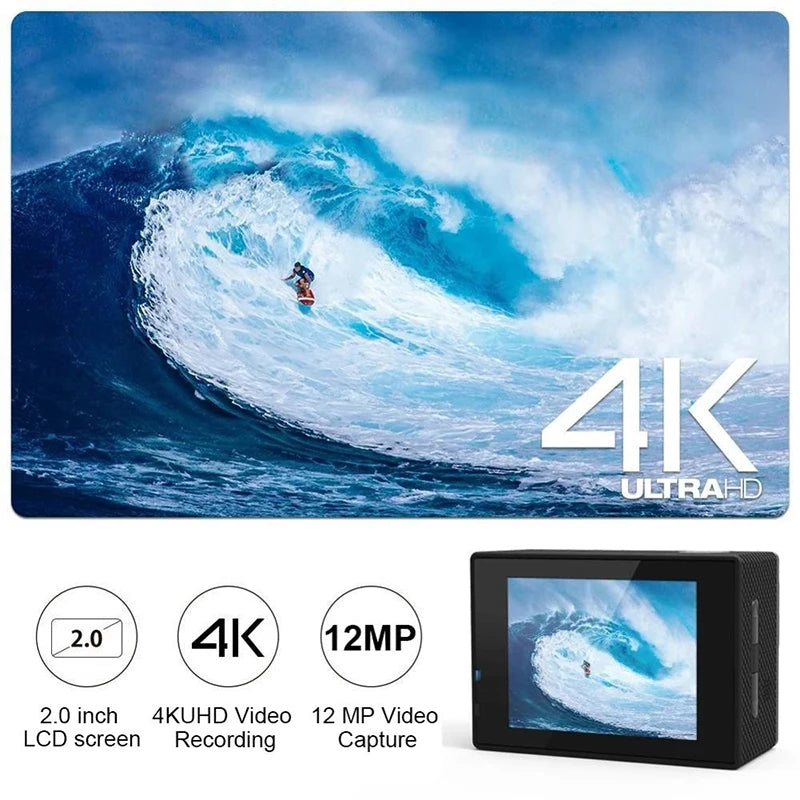 Cámara de acción 4K 1080P/30FPS WiFi 2.0" 170D, impermeable, subacuática, para casco, grabación de video, cámaras deportivas, minicámara para exteriores