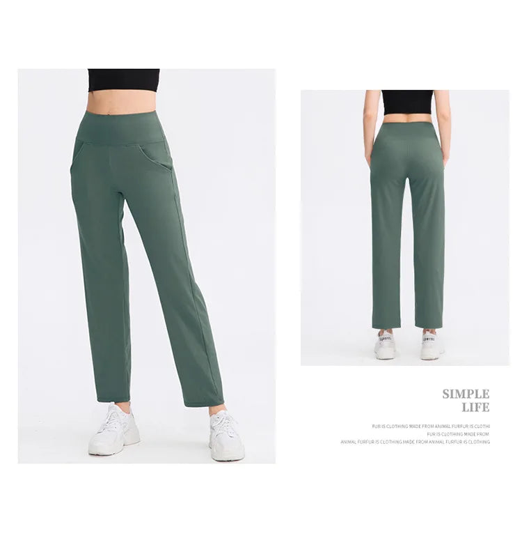 Pantalones deportivos para mujer, estilo casual, para yoga, holgados, de talle alto, elásticos, para entrenamiento físico, rectos, para correr, Yu02334