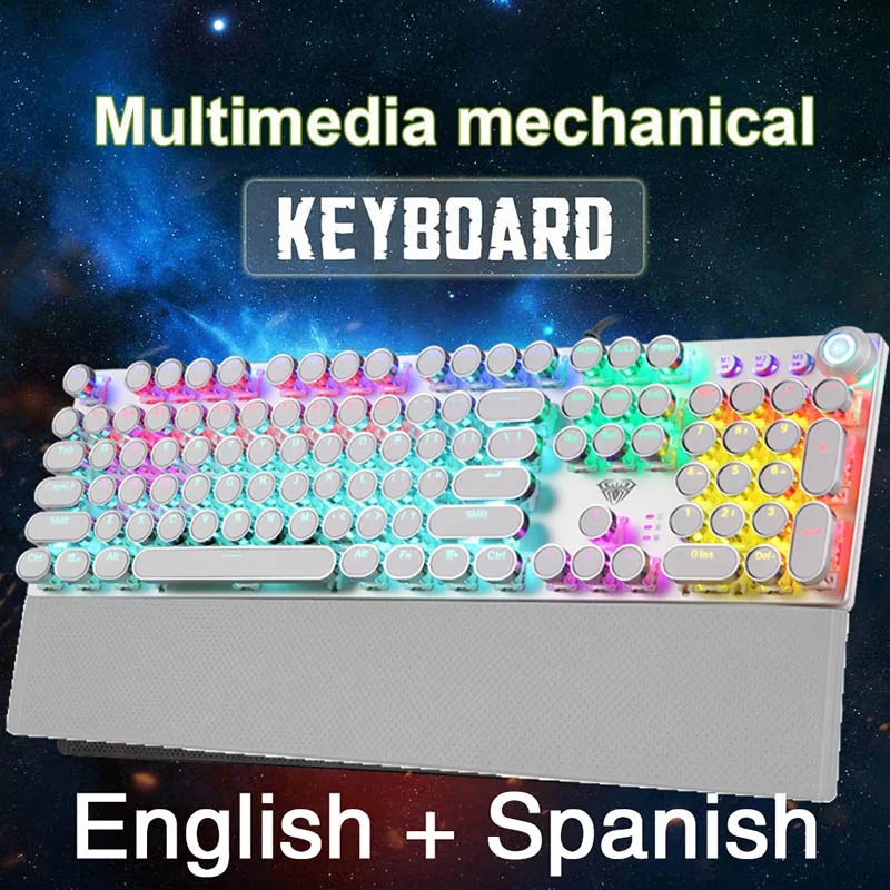 Teclado mecánico para juegos AULA F2088 de 104 teclas con cable, retroiluminado, de metal, anti-efecto fantasma, inglés, hebreo, ruso, español, árabe y coreano.