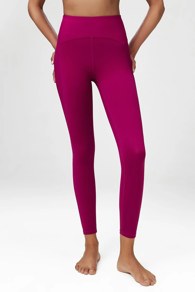 Pantalones de yoga para mujer, sensación de desnudez, alta elasticidad, nailon, cintura alta, leggings deportivos, realce, para correr, gimnasio, ropa deportiva femenina.