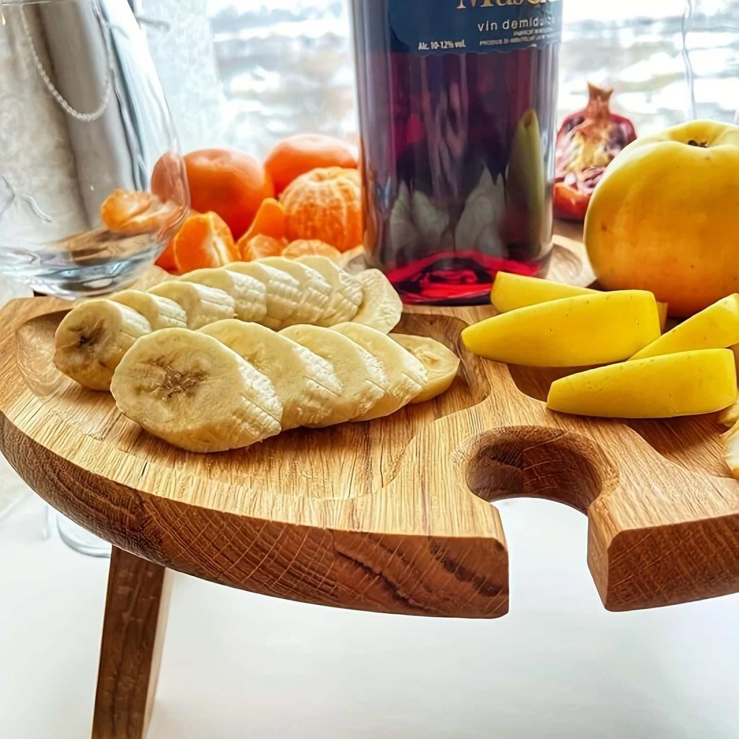 Mesa de picnic plegable de madera para exteriores 2 en 1 con portavasos de vidrio, plato de fruta redondo portátil, escritorio plegable para playa y jardín.