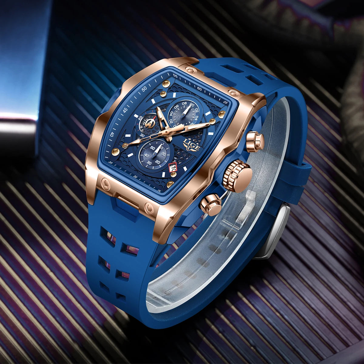 Reloj Masculino LIGE para hombre, reloj de pulsera de cuarzo de lujo resistente al agua, cronógrafo luminoso con fecha, reloj deportivo de silicona para hombre