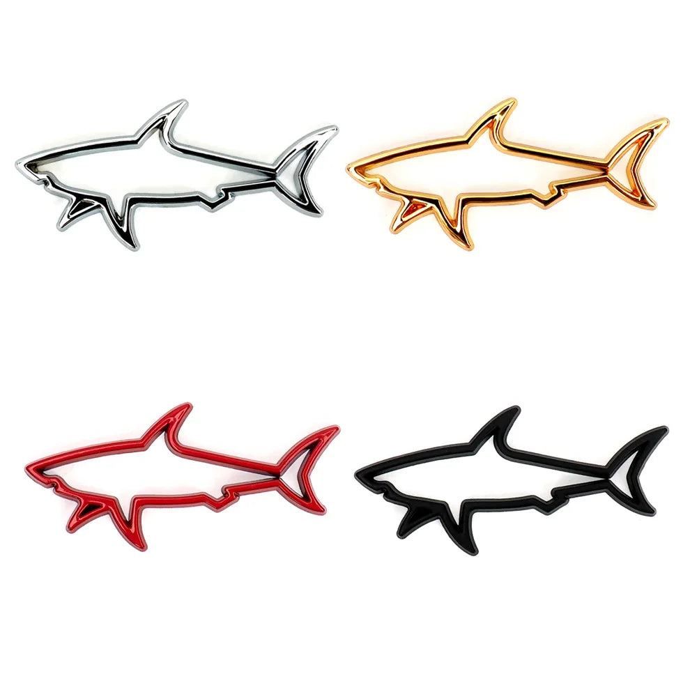 Pegatina de metal 3D para coche, emblema de tiburón y pez, calcomanías para tapa de combustible de motocicleta, decoración, logotipo, accesorios para coche