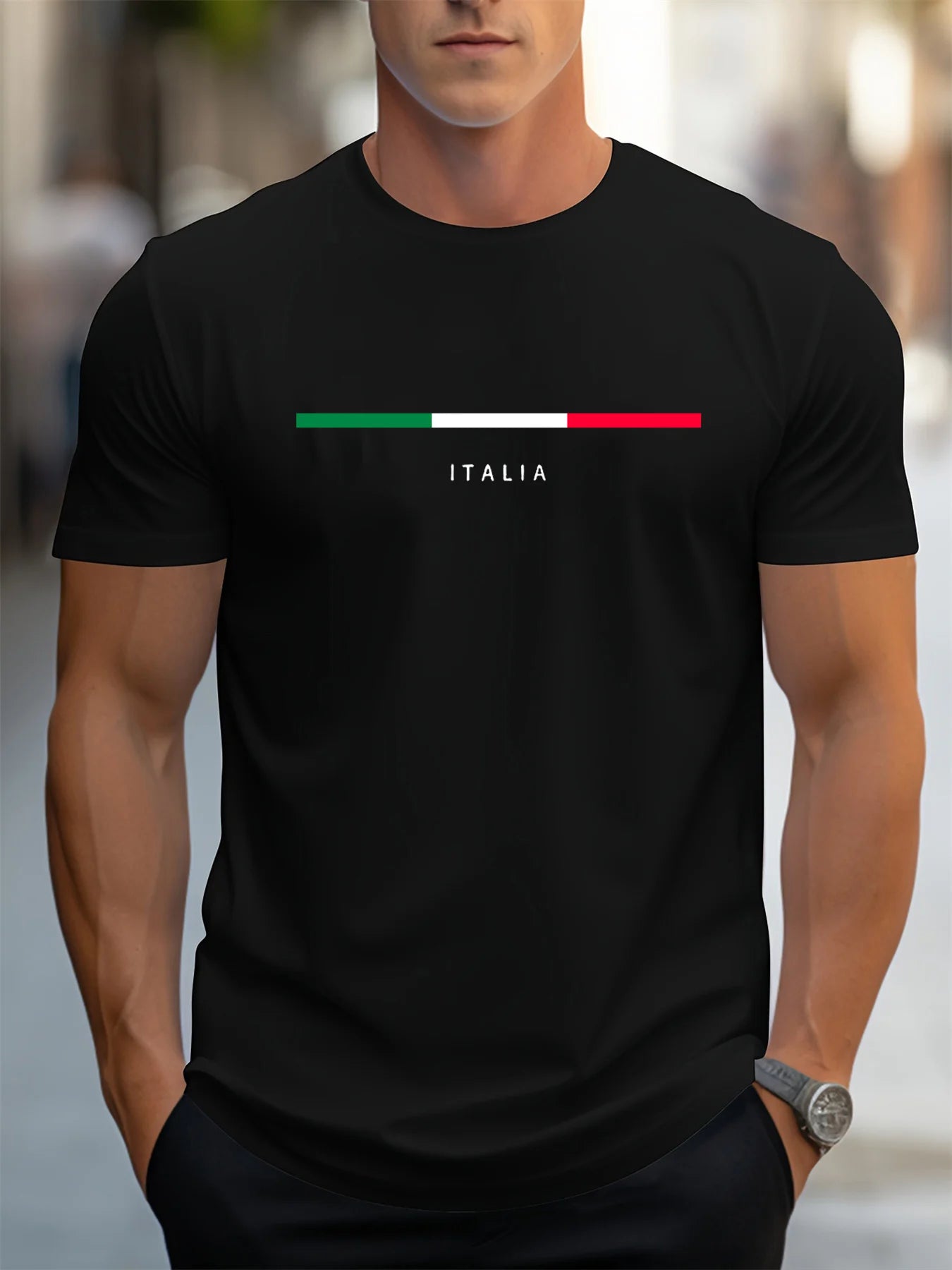 Camiseta deportiva de verano para hombre, 100% algodón, estilo informal, holgada, de talla grande, con estampado italiano, de manga corta y cuello redondo