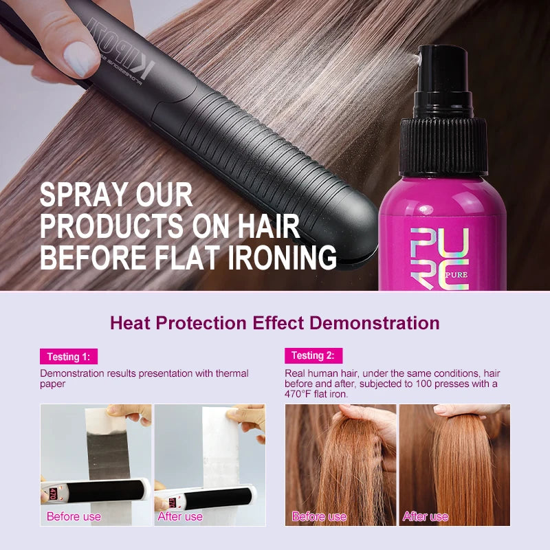 Spray protector térmico PURC Aceite de coco Control del frizz y brillo para todo tipo de cabello Protección térmica hasta 470 °F Cuidado del cabello