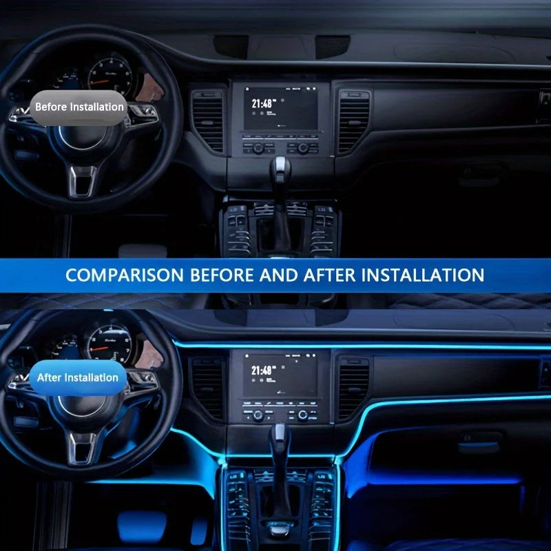 Tira de luz ambiental LED 5 en 1 para interior de coche, 6 m, fibra óptica, Nelon, kit de iluminación, control remoto por aplicación, lámpara decorativa para coche