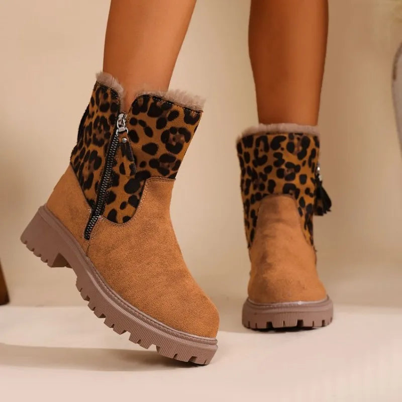 Botas de nieve gruesas de felpa para mujer, botas de invierno antideslizantes de gamuza sintética, zapatos de algodón cálidos para mujer, botines de plataforma cómodos.