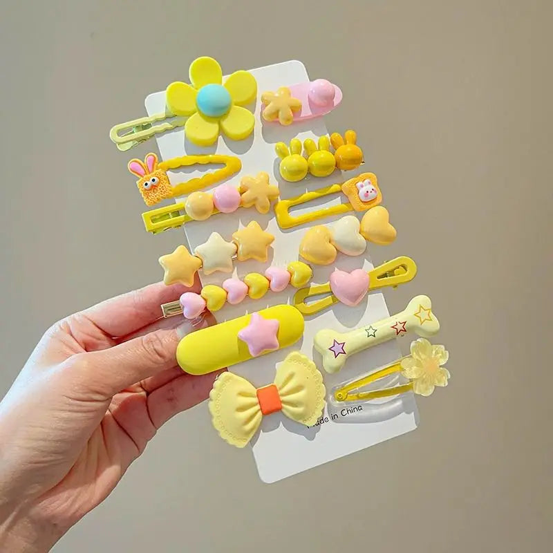 Juego de 14 accesorios para el cabello para niñas, horquillas con forma de flor, lazos, pinzas laterales, pasadores con forma de corazón de conejo, tocado para niñas.