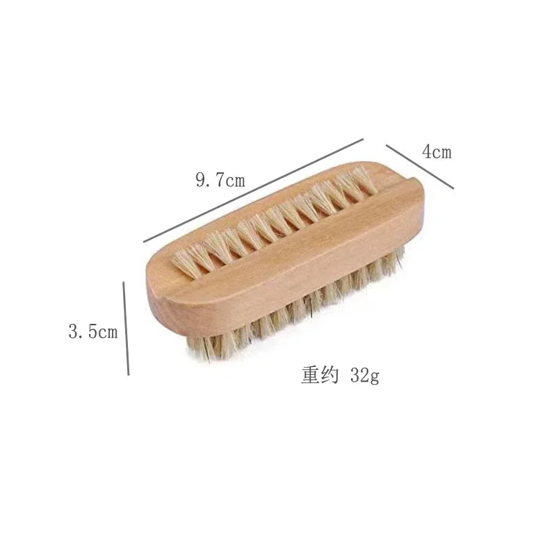 Cepillo de cerdas para manicura y pedicura con mango de madera de doble cara y cerdas de nailon para baño y limpieza de uñas.