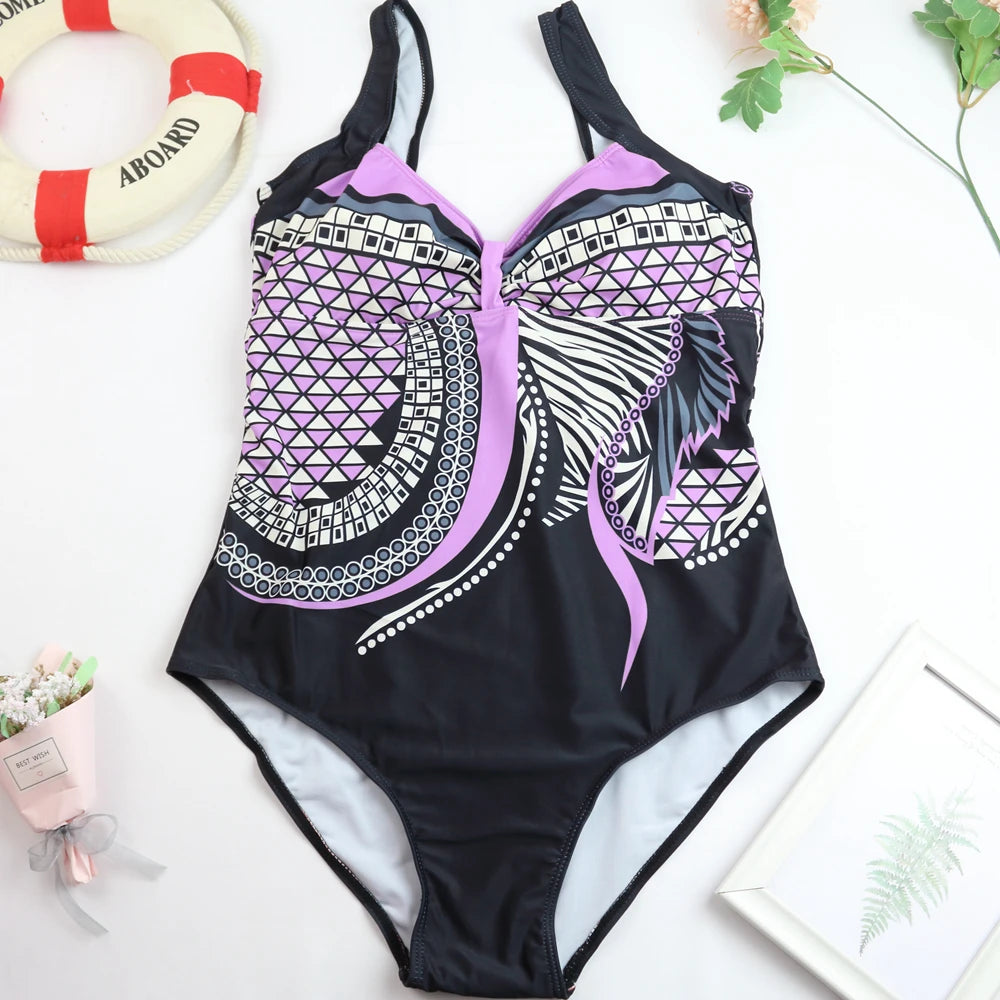 2024 One Piece Swimsuit Sexy Ruched Tummy Control Swimwear Women Vintage Solid Monokini Beachwear Female Bathing Suit Plus Size
