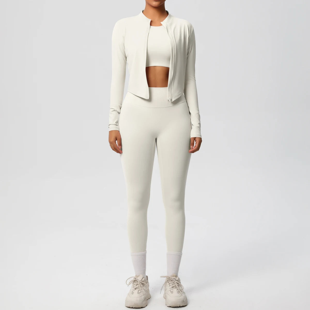 Conjunto de leggings de yoga, top deportivo con cremallera y manga larga, transpirable, para correr al aire libre, pantalones de yoga ajustados e informales, ropa de fitness