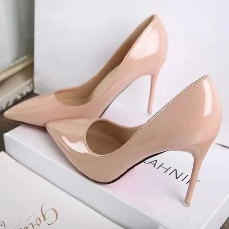 Zapatos de tacón alto brillantes para mujer, sin cordones, con punta puntiaguda y tacón fino, estilo hada, primavera y verano, nueva versión coreana.
