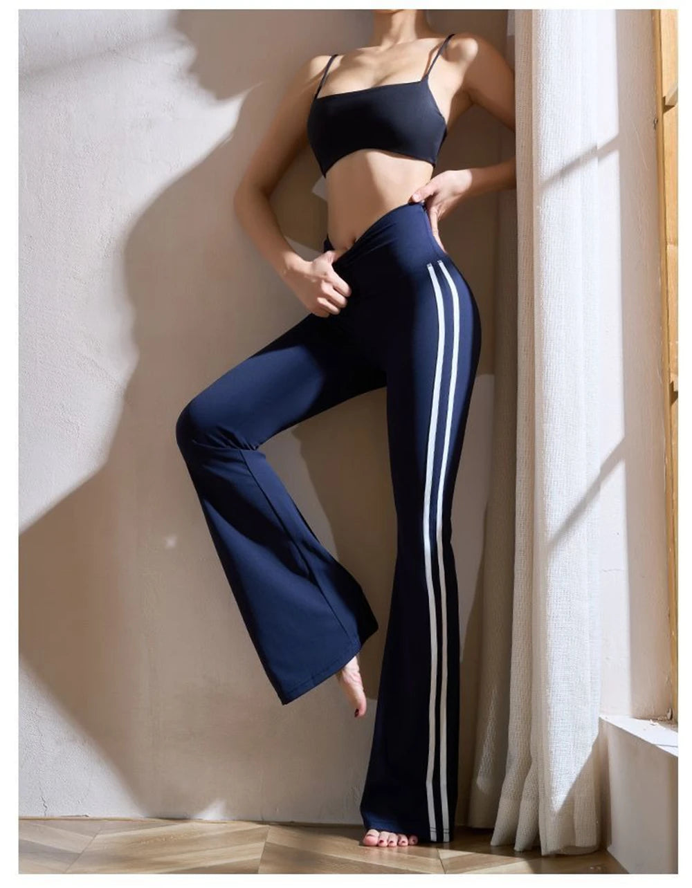 Women Yoga Flare Leggings Fitness Push Up High Waist Wide Leg Workout Pants Gym Elastic Tights Exercise Sport Pant Bell Bottomed