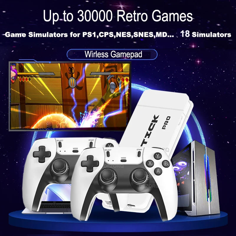 Consola de videojuegos retro mini TV Game Stick 4K con más de 20 000 juegos clásicos integrados, 18 emuladores, mandos inalámbricos portátiles, consola HD