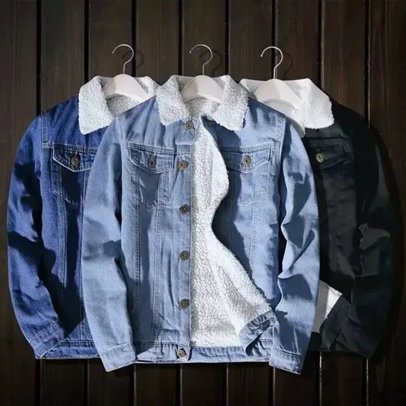 Chaqueta vaquera de invierno para hombre, moderna, con forro polar, holgada, gruesa, informal, cálida para las estaciones más frías.