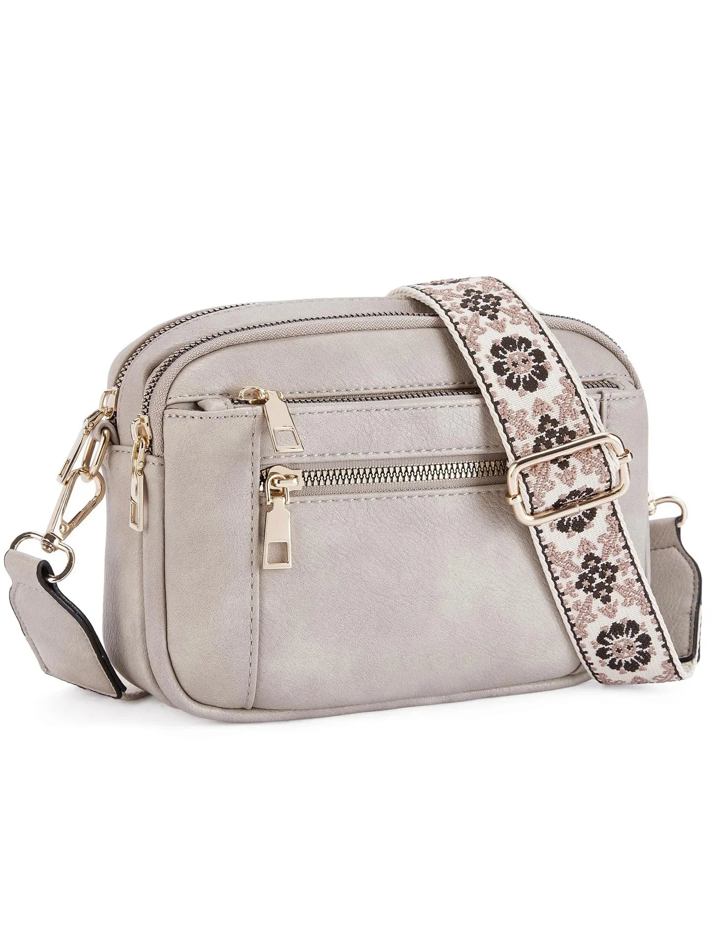 Bolso bandolera multifuncional con cremallera y bloques de colores, de piel sintética, tipo cartera de un solo hombro, con correa ajustable para el hombro.