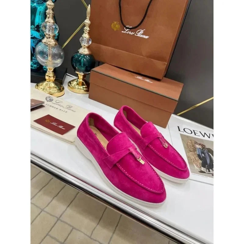 Mocasines planos unisex sin cordones para parejas, informales, de piel de oveja, con suela plana, para el tiempo libre, con punta redonda, de TPR, para primavera y otoño