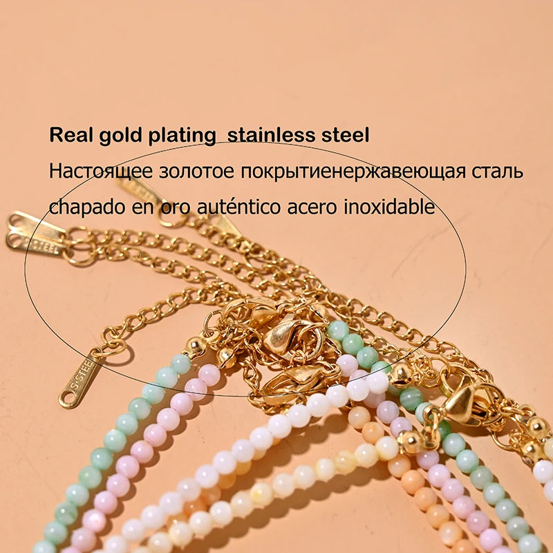 MOON GIRL Gargantilla de corazón con cuentas de nácar, collar de concha natural teñida a la moda para mujer, collar de acero inoxidable para mujer