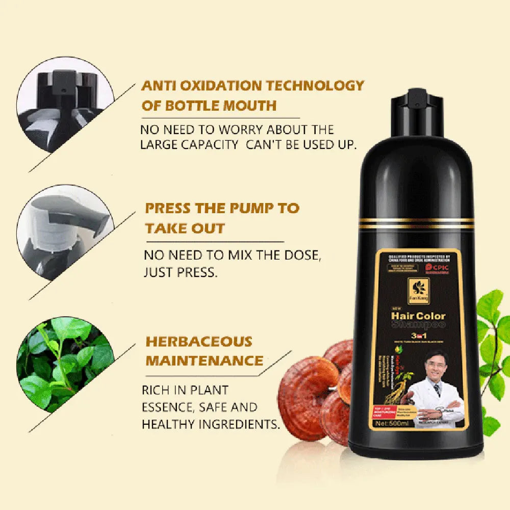 Champú para teñir el cabello gris, 3 en 1, para mujeres y hombres, con tinte negro, crema nutritiva natural a base de hierbas para el cuidado del cabello.