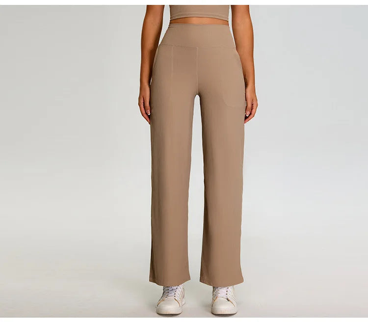 Pantalones de Yoga acanalados para mujer, leggings deportivos para gimnasio, leggings de cintura alta para fitness, pantalones deportivos para correr al aire libre, pierna recta.