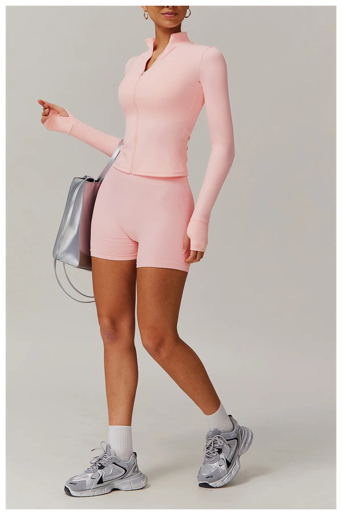 Conjunto deportivo de 2 piezas para mujer, chándal para correr, entrenamiento, con cremallera, pantalones cortos de manga larga, ropa de yoga, ropa deportiva