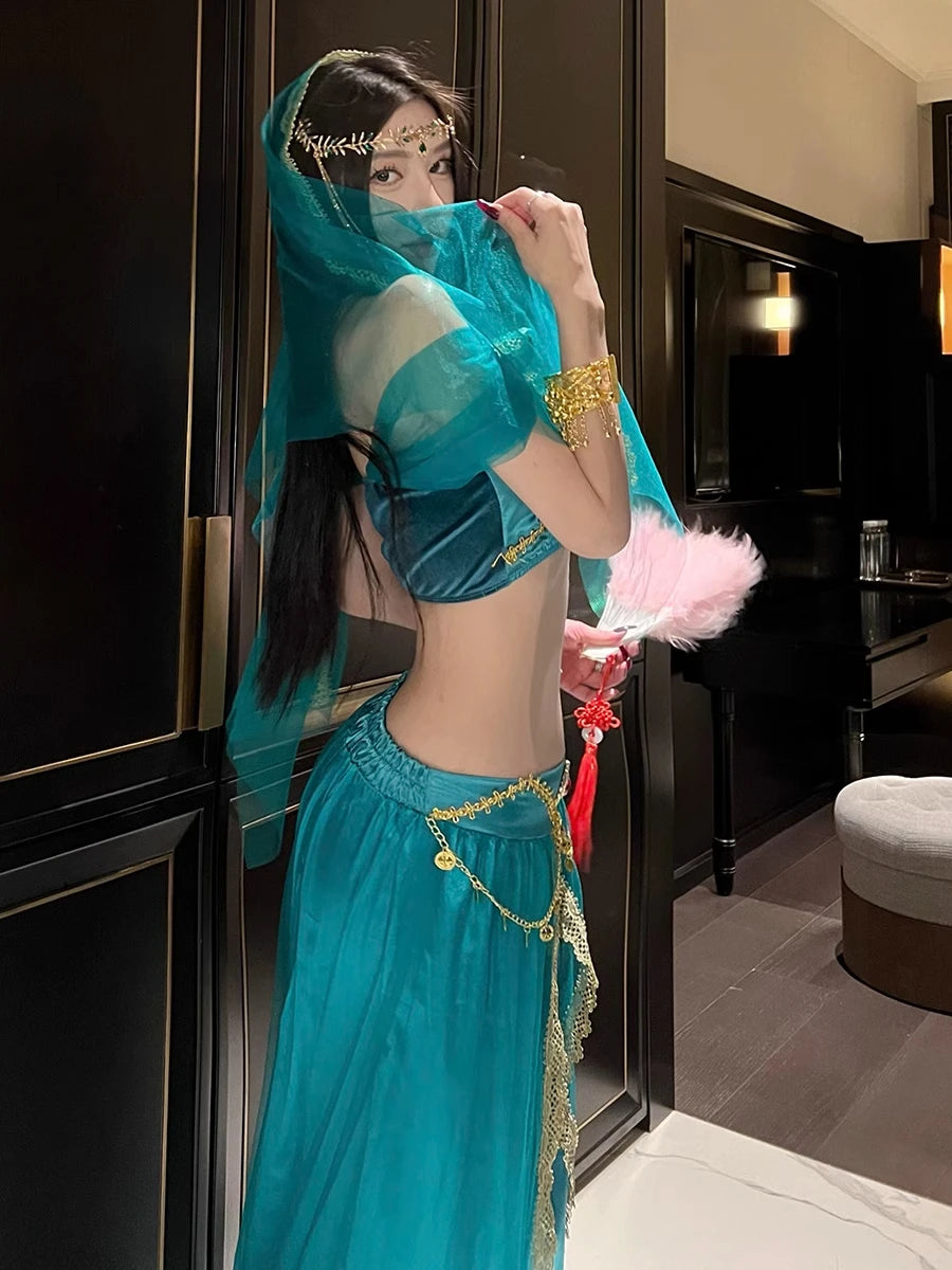 Role Playing Sexy Western Region Dancer Peacock Princess Greek Goddess Costume Hot Egyptian Indian Dancer Exotic Costume Stage