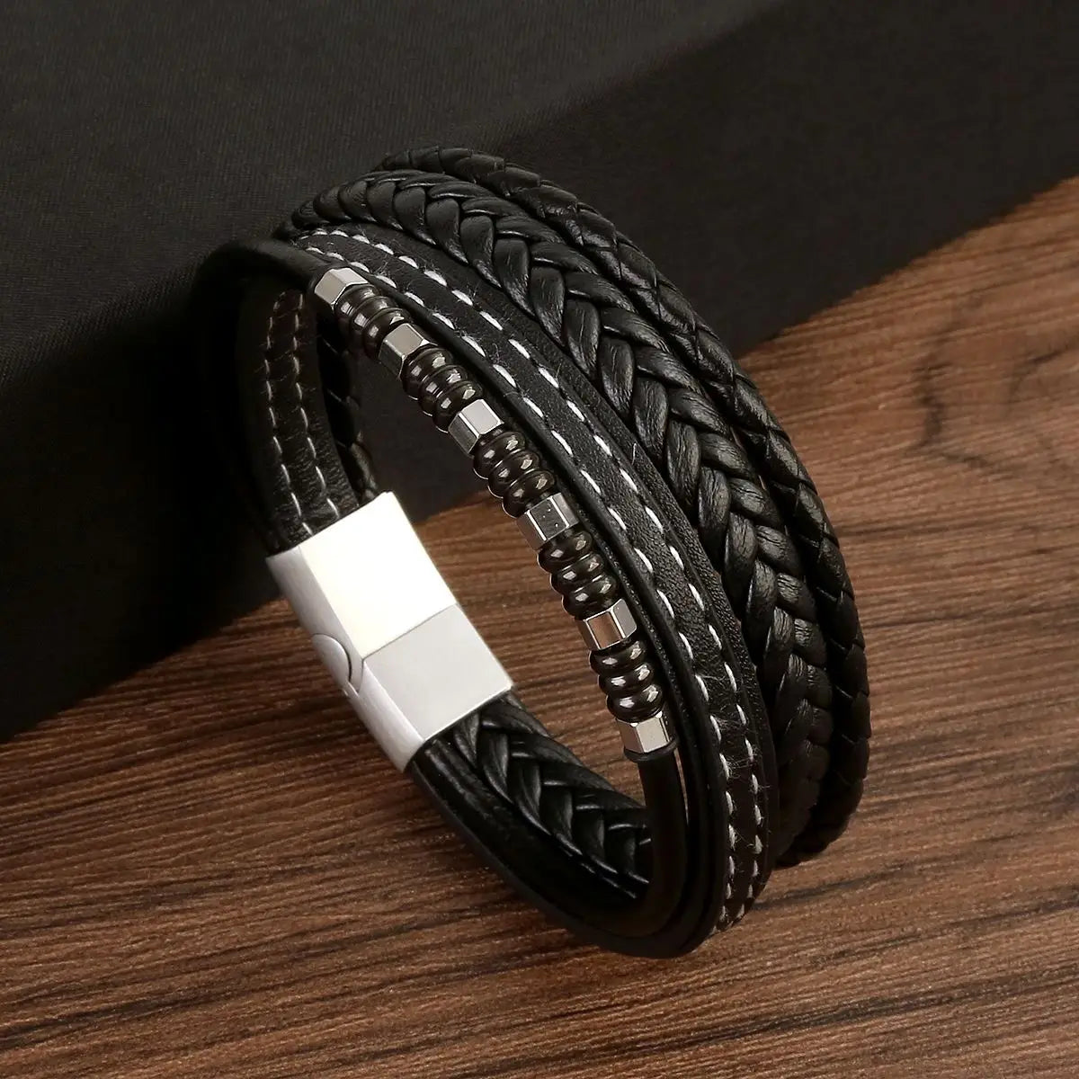 Brazalete punk multicapa de acero inoxidable, pulsera de cuero de alta calidad para hombres y mujeres, nuevo diseño de moda, joyería trenzada para mano masculina.