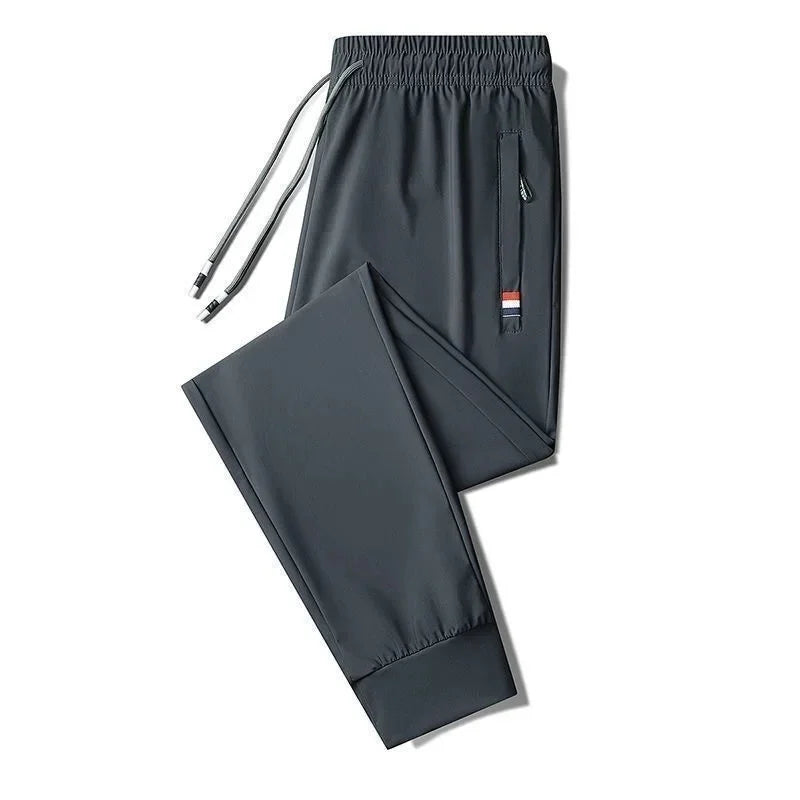 Pantalones deportivos de seda de hielo para hombre, de verano, finos, elásticos, sueltos, informales, transpirables, para correr al aire libre, pantalones largos, talla grande