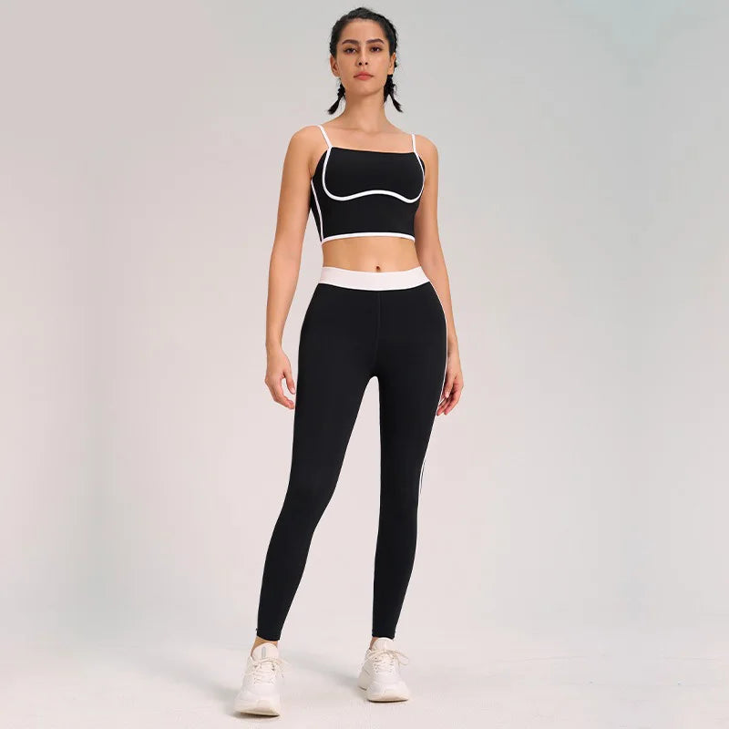 Traje de yoga deportivo para mujer, conjunto de entrenamiento de fitness, color melocotón, con espalda integrada, top de yoga, chaleco de cintura alta, top corto para levantar la cadera, pantalón de yoga para gimnasio