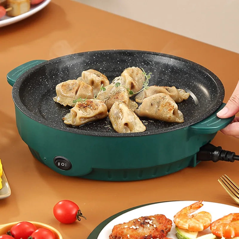 Sartén eléctrica multiusos de 220 V para barbacoa doméstica, filetes fritos, pescado, tortillas, sartén antiadherente.