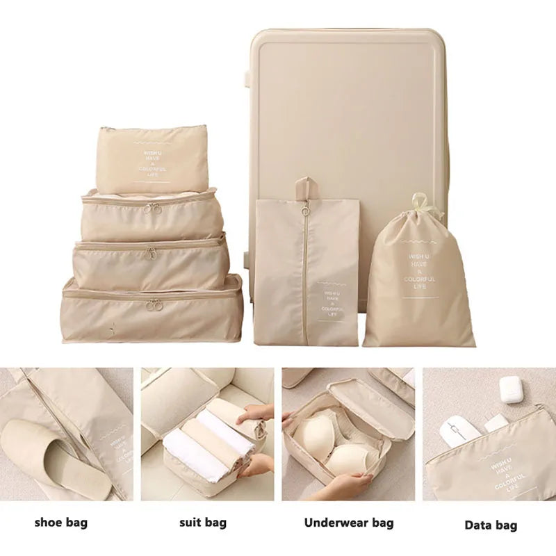 Juego de 11 bolsas organizadoras de viaje plegables, bolsas de almacenamiento, maletas, cubos de embalaje, estuches portátiles para ropa interior, zapatos, artículos de tocador